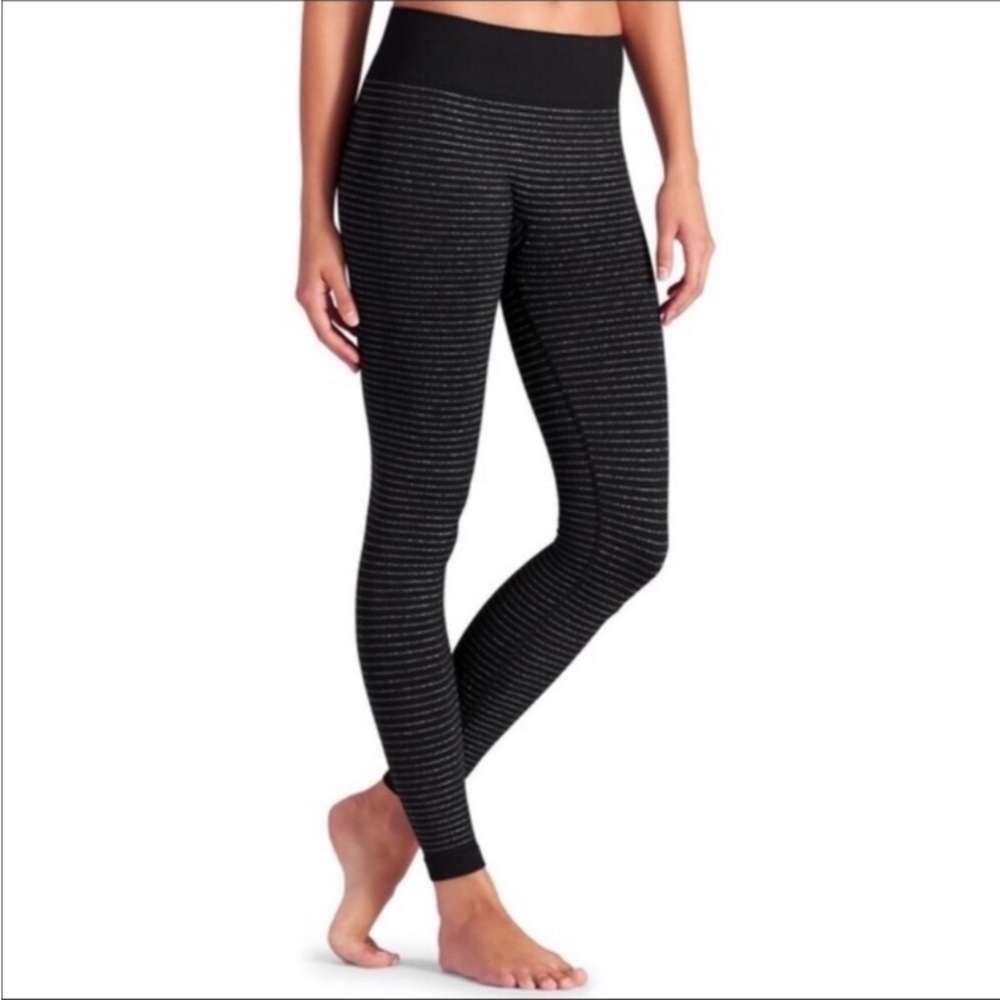 ATHLETA | Women’s Shimmer Stripe Black Ribbed Drawstring Waistband Tights size L